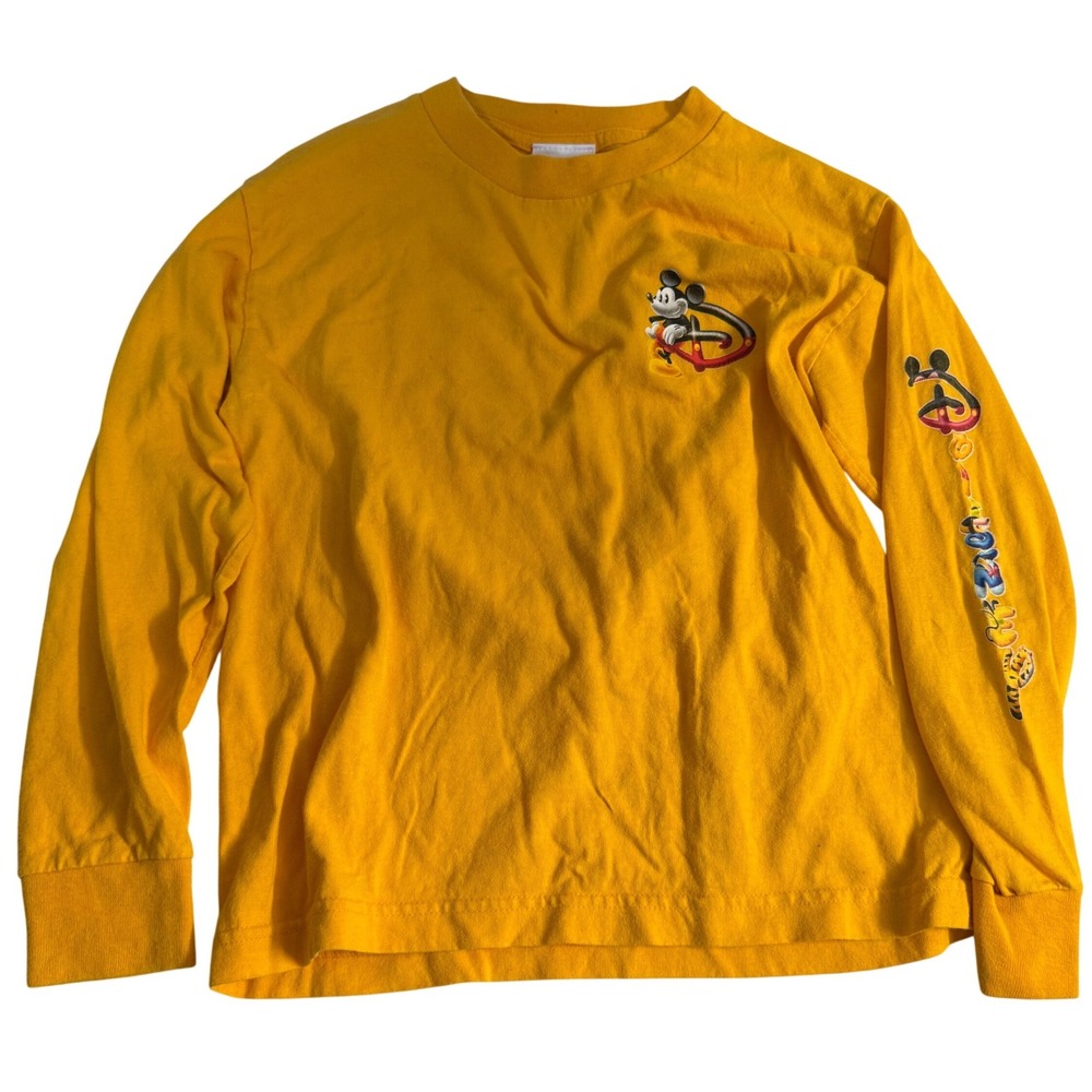 Vintage 90s Disney Store Mickey Mouse Yellow Long Sleeve Boys T Shirt size 8